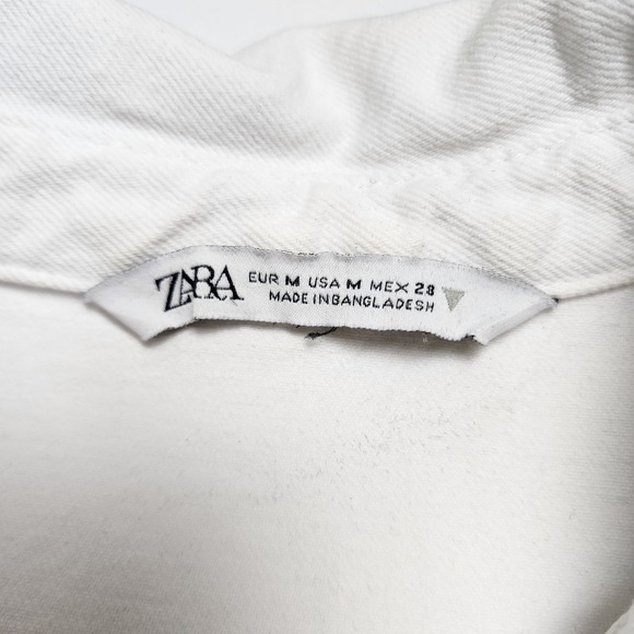 Zara Womens White Denim Romper Size Medium Snap Button Front Utility Boilersuit - Picture 8 of 13